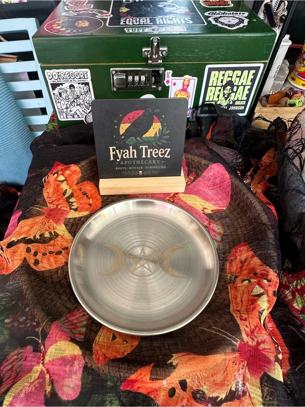 Triple Moon Pentacle Metal Altar Dish